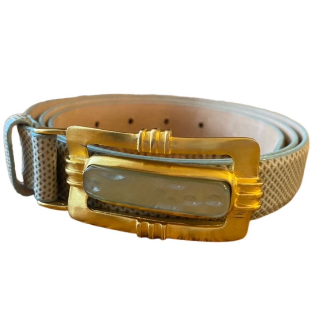 Vintage Carlisle Women's XXL Genuine Leather Belt Gray bluish Gold Tone w/Bling